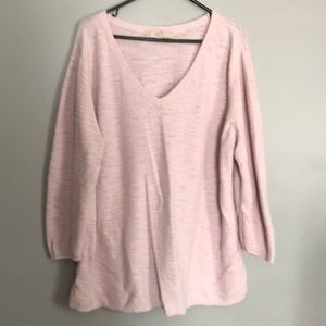 Lavender pink v neck 3/4 sleeve sweater